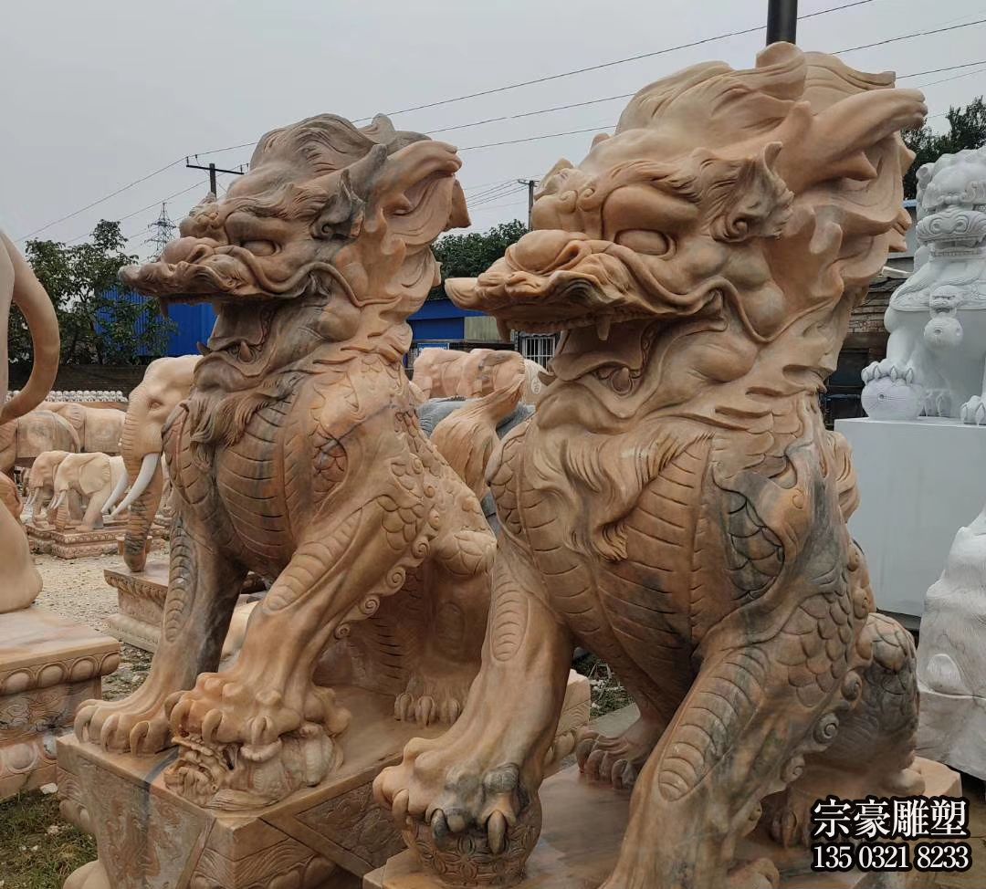 晚霞紅麒麟石雕神獸 晚霞紅麒麟石雕神獸